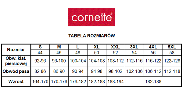 Cornette tabela rozmiarów