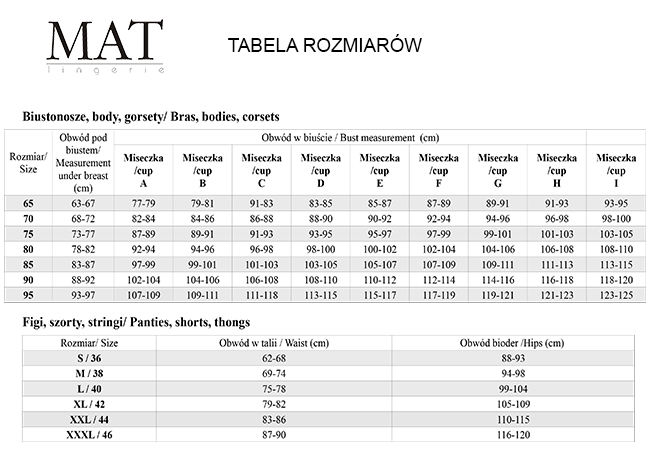 Tabela rozmiarów Mat Lingerie