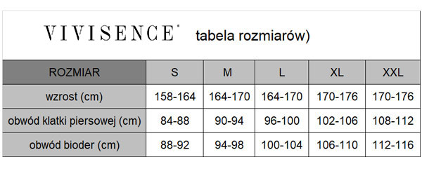 Vivisence piżąmy - tabela rozmiarów