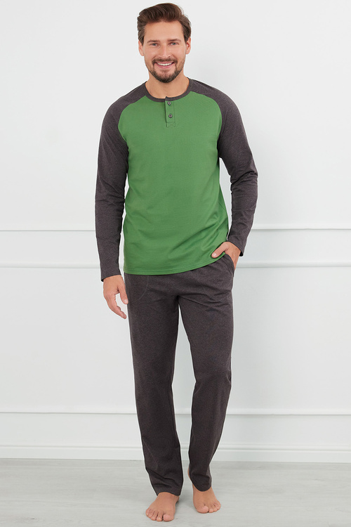 Italian Fashion Aleksander dł.r. dł.sp. Nocna piżama, zielony/c.melanż