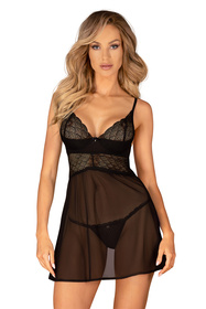 Obsessive Chemeris babydoll Nocna komplet koszulka + stringi, czarny
