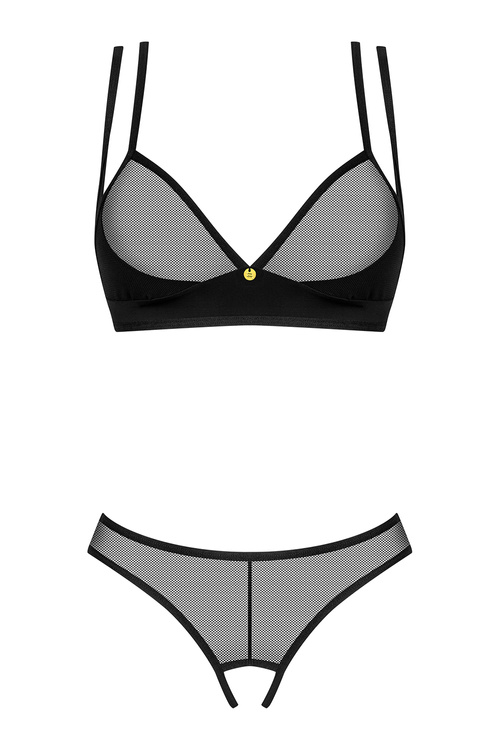 Obsessive Nesari 2-pcs crotchless set Nocna komplet biustonosz + stringi, czarny