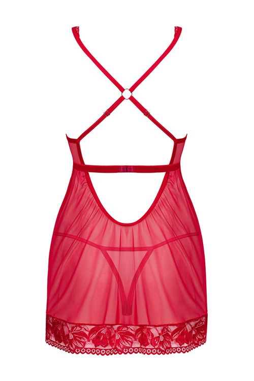 Obsessive Lacelove babydoll Nocna komplet koszulka + stringi, czerwony
