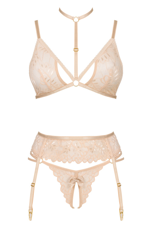 Beauty Night Noemi set BN6723 Нічна комплект: бюстгальтер + стрінги + пояс для панчіх, бежевий