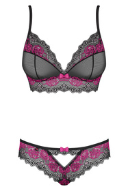 Obsessive Tulia set Nocna komplet biustonosz + stringi, czarny