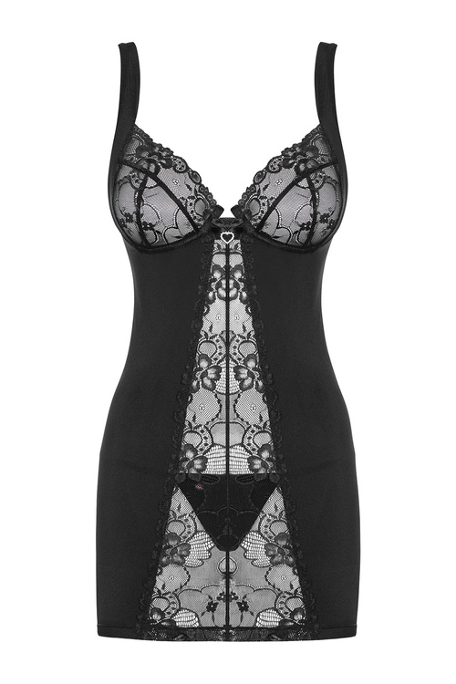 Obsessive Heartina chemise Nocna komplet koszulka + stringi, czarny