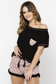 Italian Fashion Buscato kr.r. kr.sp. Nocna piżama, czarny/druk