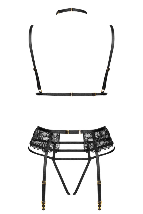 Beauty Night Noemi set BN6700 Нічна комплект: бюстгальтер + стрінги + пояс для панчіх, чорний