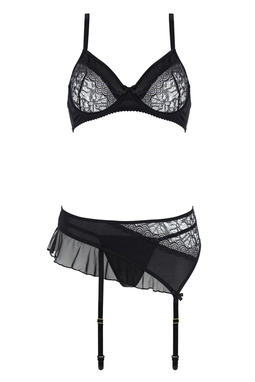 Casmir Kitasana set Nocna komplet biustonosz + stringi + pas do pończoch, black