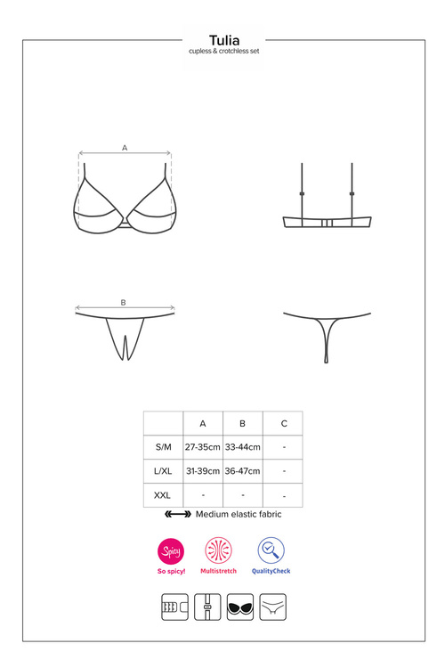 Obsessive Tulia cupless set Nocna komplet biustonosz + stringi, czarny