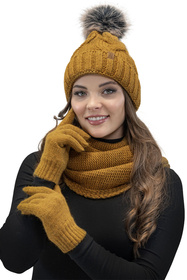 Vivisence 7014 Kmpl+R Komplet czapka+komin+rękawiczki, ciemny żółty
