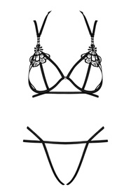 Obsessive Badossa 2-pcs set Nocna komplet biustonosz + stringi, czarny