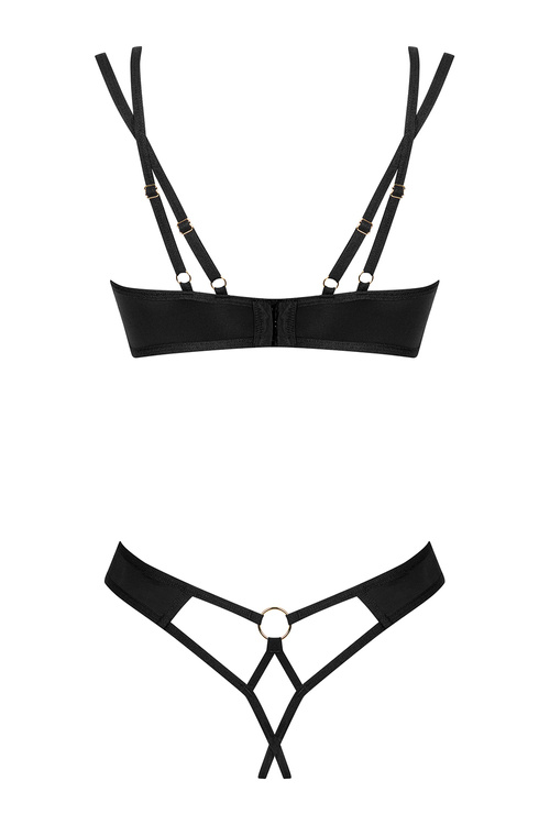 Obsessive Nesari 2-pcs crotchless set Nocna komplet biustonosz + stringi, czarny