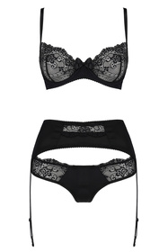 Avanua Aya set Nocna komplet biustonosz + figi + pas do pończoch, black
