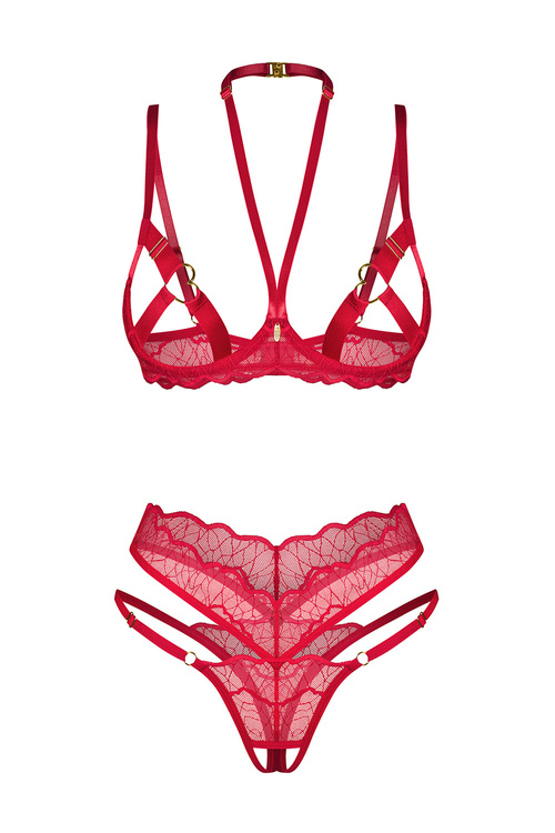 Obsessive Cupide Desir 2-pcs set Nocna komplet biustonosz + stringi, red