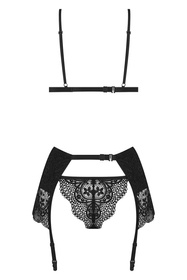 Beauty Night Obsidian Desire set BN6749 Нічна комплект: бюстгальтер + стрінги + пояс для панчіх, чорний