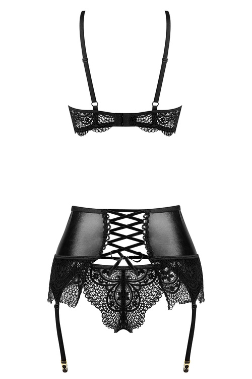 Beauty Night Noir Fantasy set BN6748 Нічна комплект: бюстгальтер + стрінги + пояс для панчіх, чорний