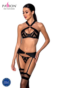 Passion Hima Set Nocna komplet biustonosz + stringi + pas do pończoch, black