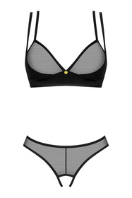 Obsessive Nesari 2-pcs crotchless set Nocna komplet biustonosz + stringi, czarny