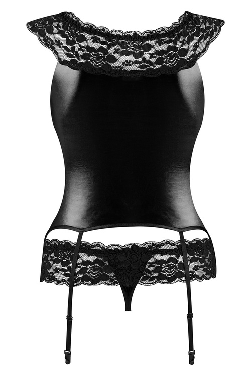 Beauty Night Raven set BN6750 Нічна комплект: бюстгальтер + стрінги + пояс для панчіх, чорний