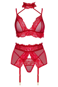 Beauty Night Velvet Sin set BN6762 Нічна комплект: бюстгальтер + стрінги + пояс для панчіх, червоний