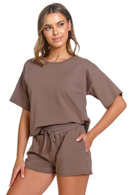 Doctor Nap SET.7450 Nocna komplet top + szorty, mocha mousse