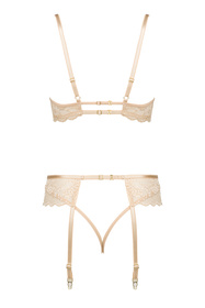 Beauty Night Rose set BN6725 Нічна комплект: бюстгальтер + стрінги + пояс для панчіх, бежевий