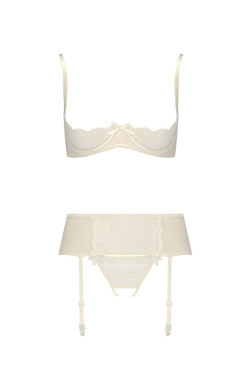 Casmir Aurelia set Nocna komplet półbiustonosz + stringi + pas do pończoch, ecru