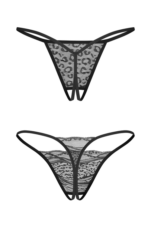Obsessive Bianca 2-pack crotchless thong Majtki stringi otwarte, czarny