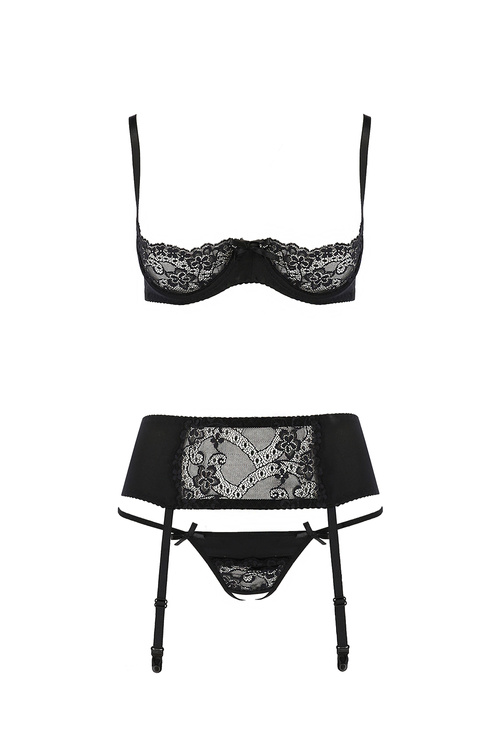 Casmir Aurelia set Nocna komplet półbiustonosz + stringi + pas do pończoch, black