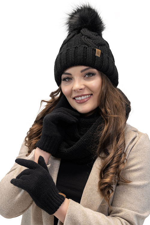 Vivisence 7014 Kmpl+R Komplet czapka+komin+rękawiczki, czarny