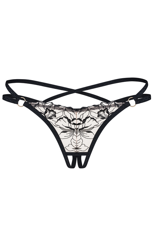 Obsessive Vila Blanes crotchless thong Трусики стрінги з відкритою передньою частиною, чорний