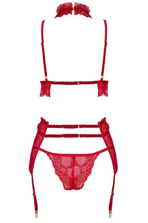 Beauty Night Velvet Sin set BN6762 Нічна комплект: бюстгальтер + стрінги + пояс для панчіх, червоний