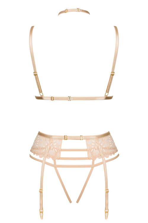 Beauty Night Noemi set BN6723 Нічна комплект: бюстгальтер + стрінги + пояс для панчіх, бежевий