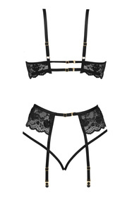 Beauty Night Rose set BN6721 Нічна комплект: бюстгальтер + стрінги + пояс для панчіх, чорний