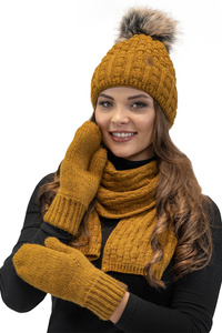 Vivisence 7015 Kmpl+R Komplet czapka+szalik+rękawiczki, ciemny żółty