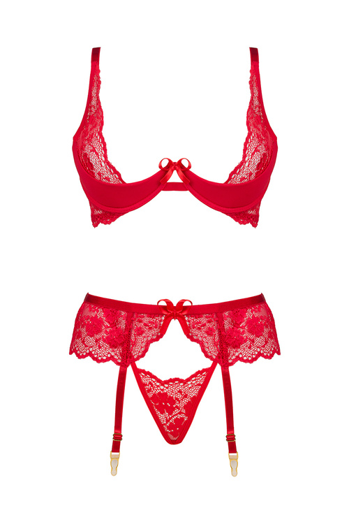 Beauty Night Rose set BN6696 Нічна комплект: бюстгальтер + стрінги + пояс для панчіх, червоний