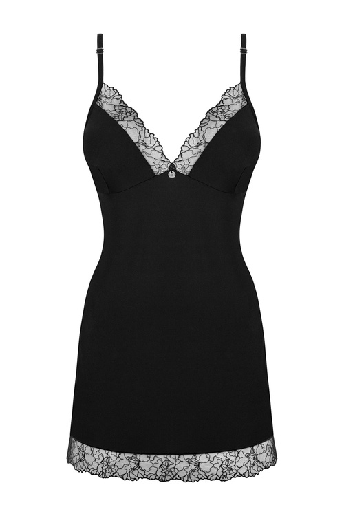 Obsessive Bella Rou chemise Nocna komplet koszulka + stringi, czarny