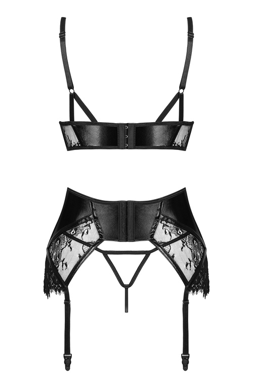 Beauty Night Leonela set BN6739 Нічна комплект: бюстгальтер + стрінги + пояс для панчіх, чорний