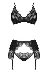 Beauty Night Obsidian Desire set BN6749 Нічна комплект: бюстгальтер + стрінги + пояс для панчіх, чорний
