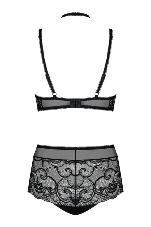 Obsessive Elizenes 2-pcs set Nocna komplet biustonosz + figi, czarny