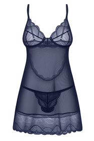 Obsessive Nightly Blue chemise Nocna komplet koszulka + stringi, navy blue