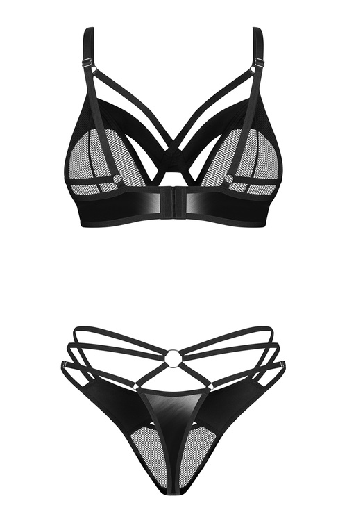 Obsessive Dominna 2-pcs set Nocna komplet biustonosz + stringi, black