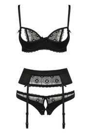 Avanua Hanan set Nocna komplet biustonosz + stringi + pas do pończoch, black