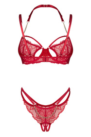 Obsessive Matildea 2-pcs crotchless set Nocna komplet biustonosz + stringi, czerwony