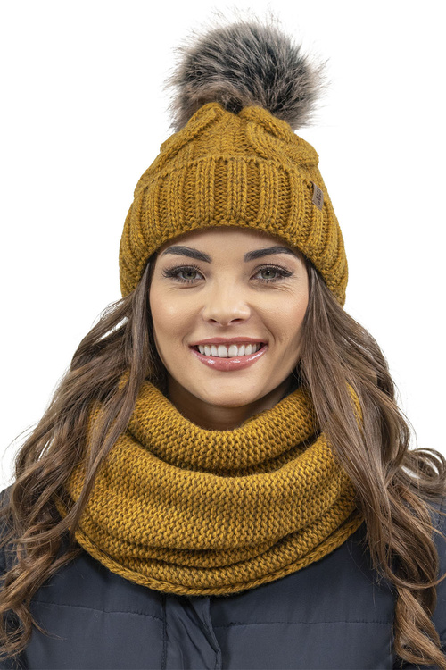 Vivisence 7014 Kmpl+R Komplet czapka+komin+rękawiczki, ciemny żółty