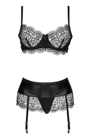 Beauty Night Adelia set BN6693 Нічна комплект: бюстгальтер + стрінги + пояс для панчіх, чорний