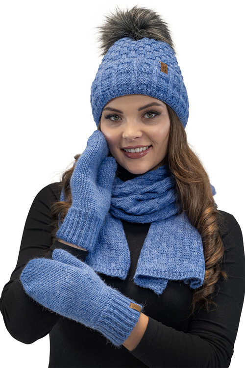 Vivisence 7015 Kmpl+R Komplet czapka+szalik+rękawiczki, jeans
