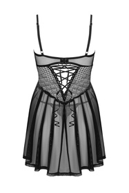 Obsessive Chemeris babydoll Nocna komplet koszulka + stringi, czarny