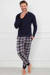 Italian Fashion Brit dł.r. dł.sp. Nocna piżama, granat/druk